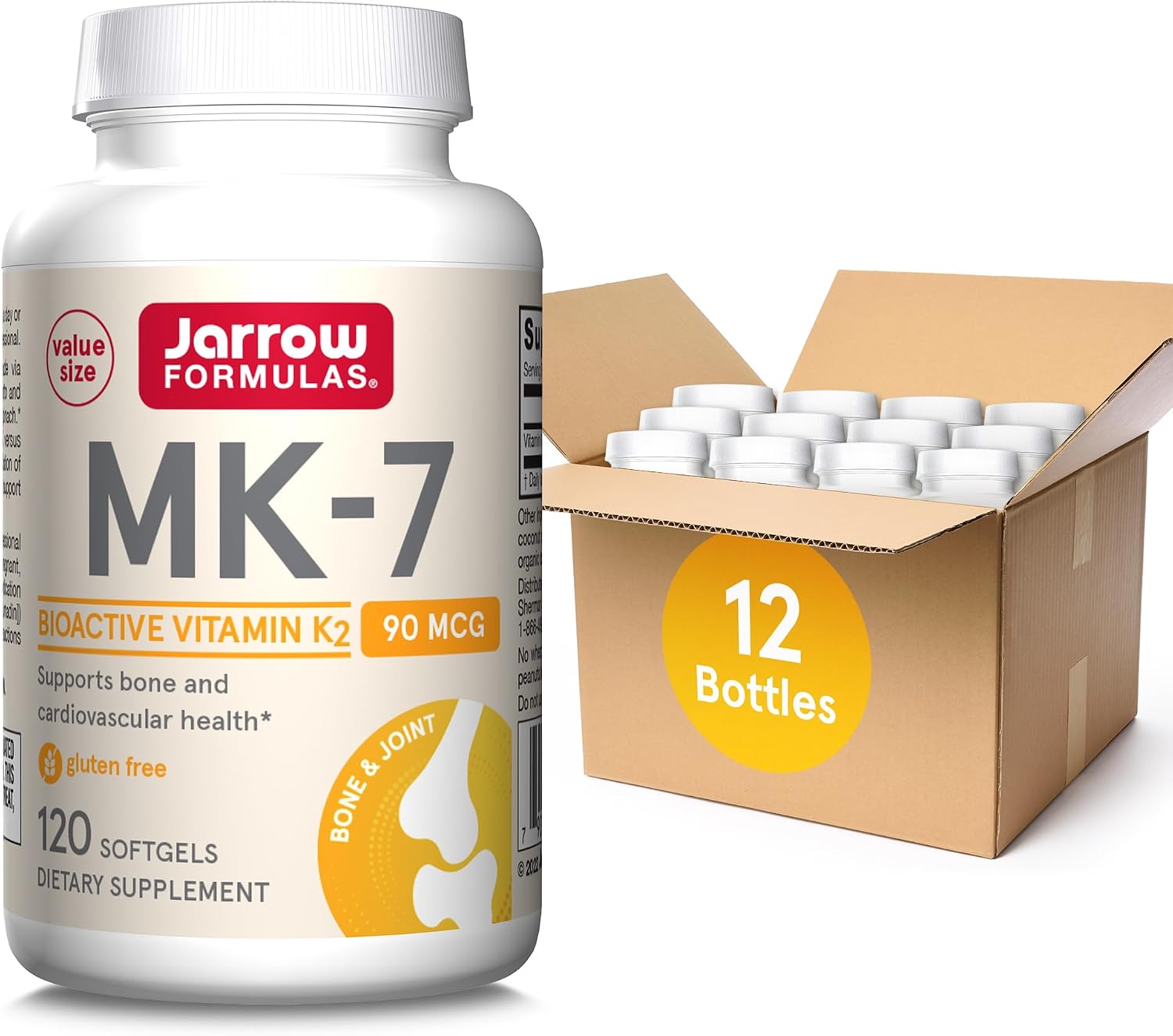 Jarrow Formulae MK-7 90mcg - Bioactive Vitamin K2 Supplement, 120 Softgels (Pack of 12) - görsel 1
