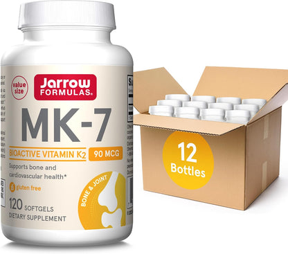 Jarrow Formulae MK-7 90mcg - Bioactive Vitamin K2 Supplement, 120 Softgels (Pack of 12)