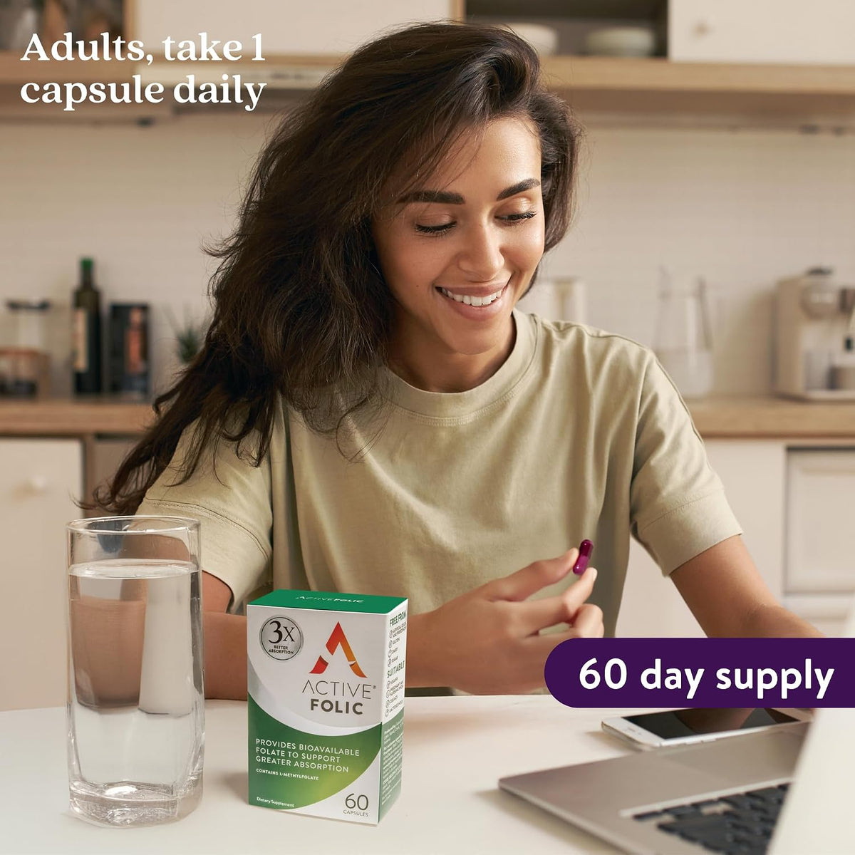 Active Folic Acid Supplement, 400mcg L-Methylfolate, Supports Pregnancy & Energy, Vegan, 60 Capsules - görsel 5