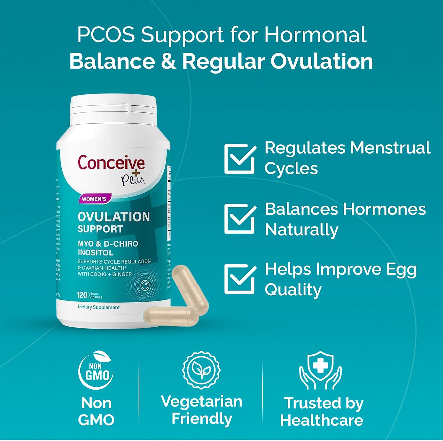 Conceive Plus Ovulation Support - Myo-Inositol & D-Chiro Inositol for Women's Fertility - PCOS Supplements for Reproductive Health - 30 Day Supply - görsel 2