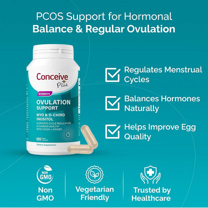 Conceive Plus Ovulation Support - Myo-Inositol & D-Chiro Inositol for Women's Fertility - PCOS Supplements for Reproductive Health - 30 Day Supply