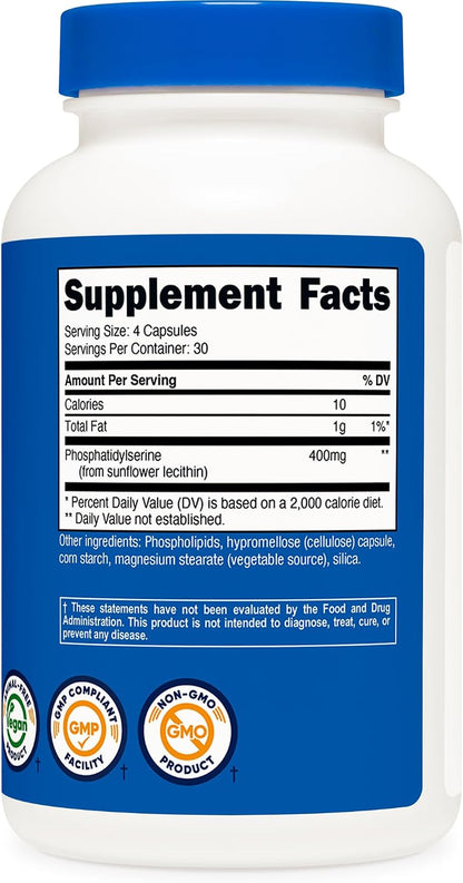 Nutricost Phosphatidylserine 400mg, 120 Capsules – Soya Free, Vegetarian Friendly, Non-GMO, Gluten-free