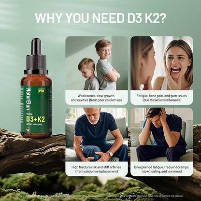 NaturElan Vitamin D3 5000 IU & K2 Drops with MCT Oil - 5000 IU Vitamin D3 + 100 mcg K2 (MK-7), 50 ml, Supports Bone, Immune, Heart & Teeth Health, Third-Party Tested, Vegan, Non-GMO, Gluten-free
