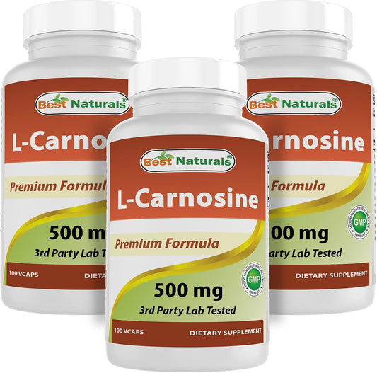 Best Naturals L-Carnosine 500 mg, 100 Vegetarian Capsules (Pack of 3)