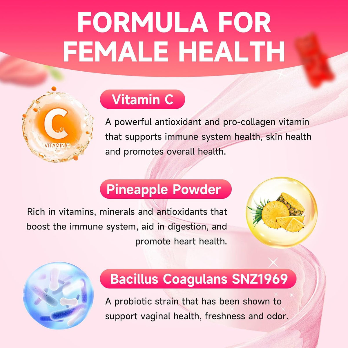 Feminine Balance Gummies for Women | with Probiotics & Vitamin C | Vegan, Gluten-free, Strawberry Flavour | 60 Gummies - görsel 3