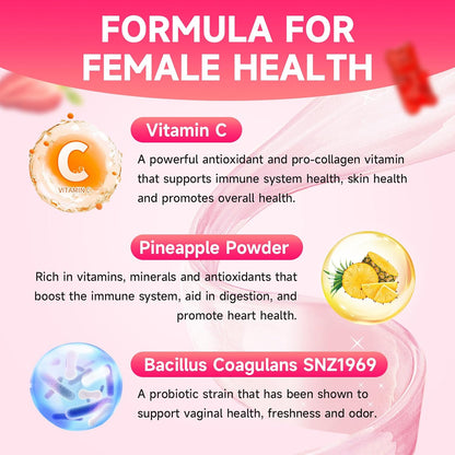 Feminine Balance Gummies for Women | with Probiotics & Vitamin C | Vegan, Gluten-free, Strawberry Flavour | 60 Gummies