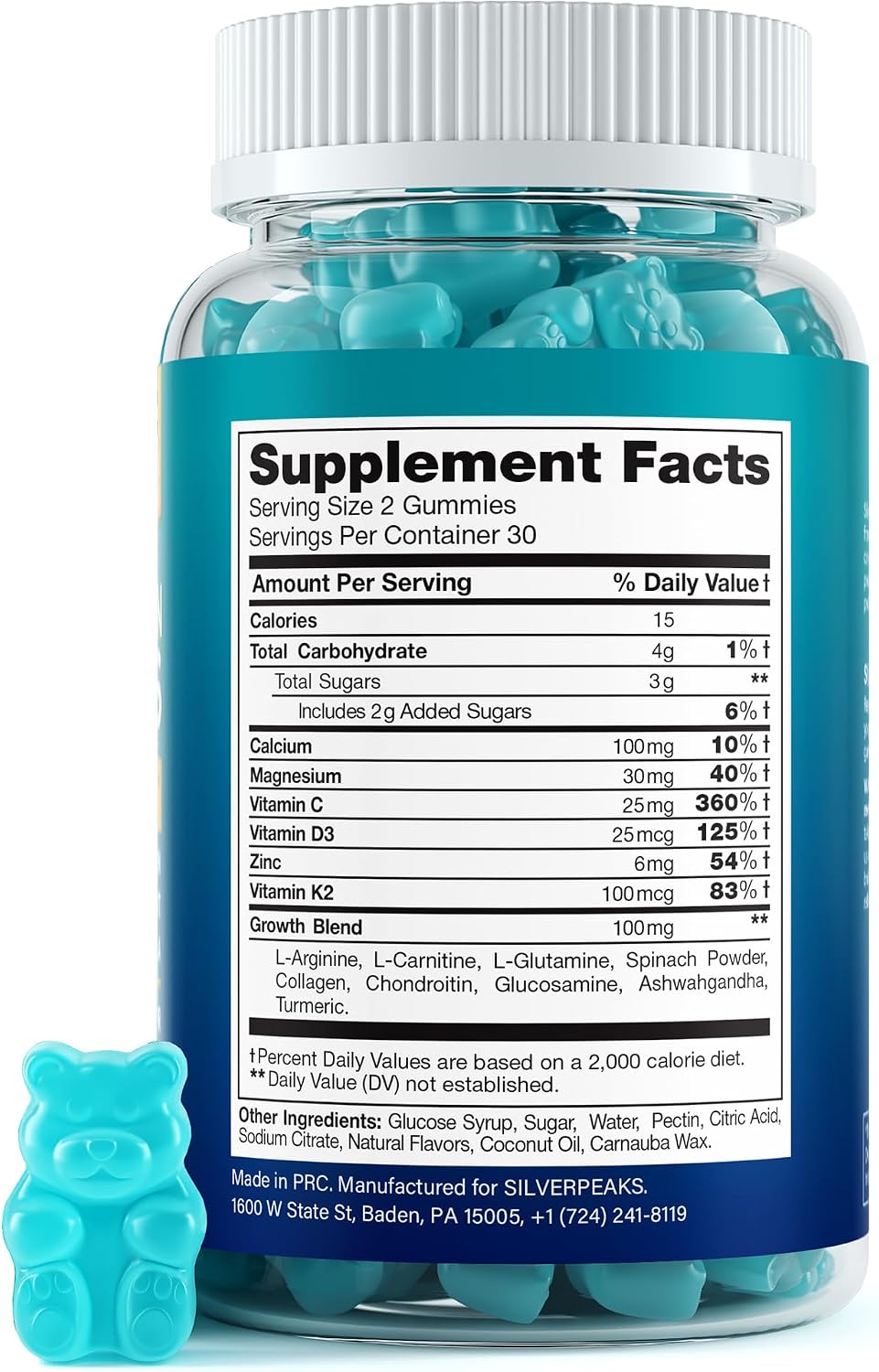 SILVERPEAKS Height Growth Gummies for Kids, Teens & Adults - Height Growth Maximiser Supplement with Calcium, Vitamins D3 & K2, Magnesium, Zinc for Bone Strength & Height Increase - 60 Gummy Chews - görsel 2