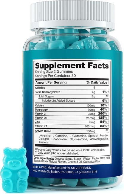 SILVERPEAKS Height Growth Gummies for Kids, Teens & Adults - Height Growth Maximiser Supplement with Calcium, Vitamins D3 & K2, Magnesium, Zinc for Bone Strength & Height Increase - 60 Gummy Chews