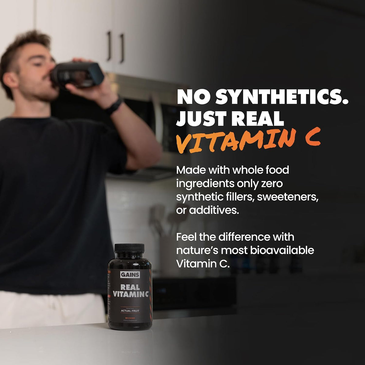 Gains in Bulk Real Vitamin C - Whole Food Chewable with Citrus Bioflavonoids, 60 Tablets - görsel 6