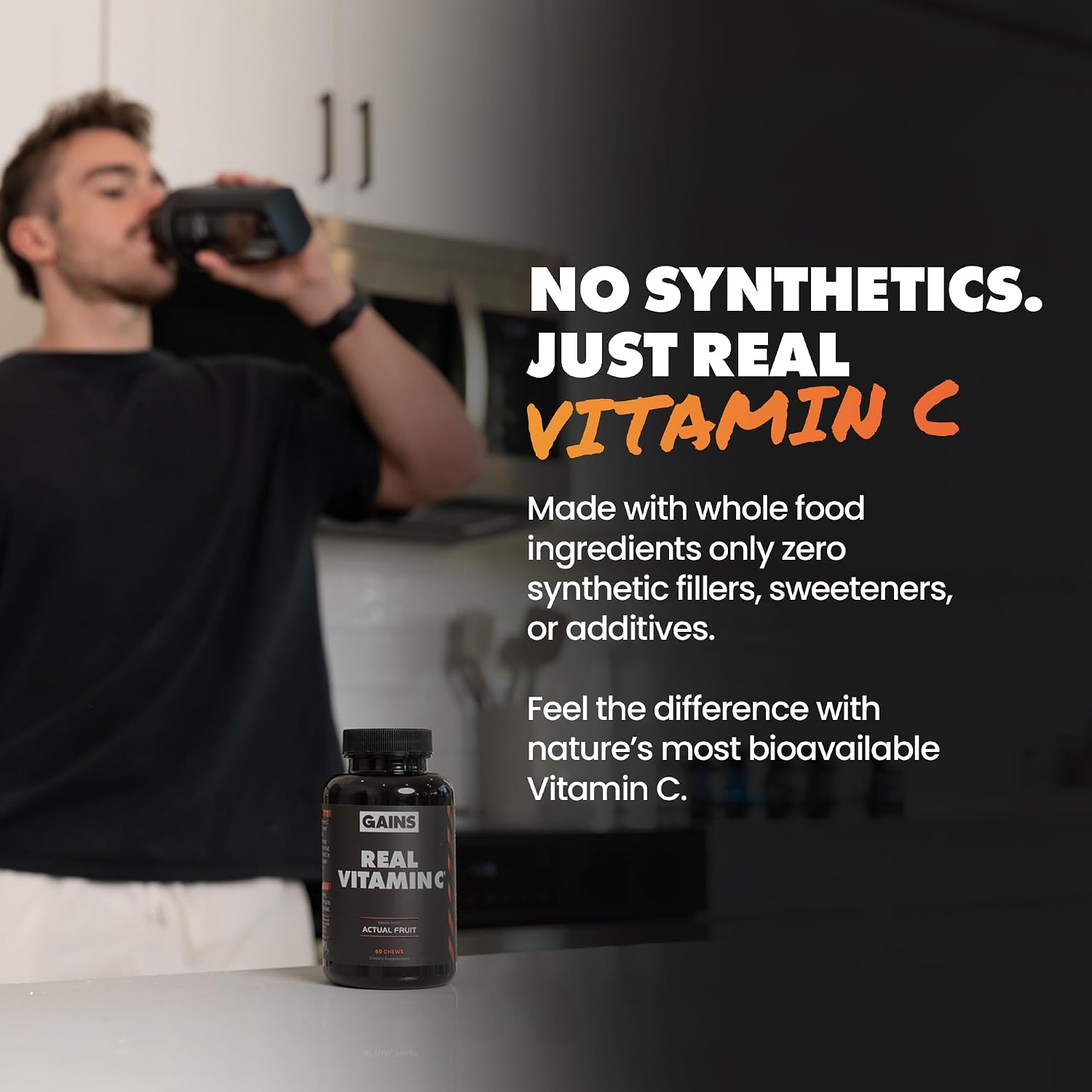Gains in Bulk Real Vitamin C - Whole Food Chewable with Citrus Bioflavonoids, 60 Tablets - görsel 6