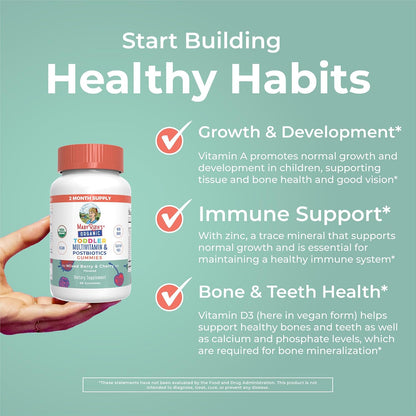 MARYRUTH'S Organics Toddler Multivitamin Gummies + Postbiotics | USDA Organic | Vitamins for Kids Ages 2+ | Immune Support | Vitamin C | Vitamin D3 | Vitamin A | Zinc | Vegan | Non-GM | 60 Servings