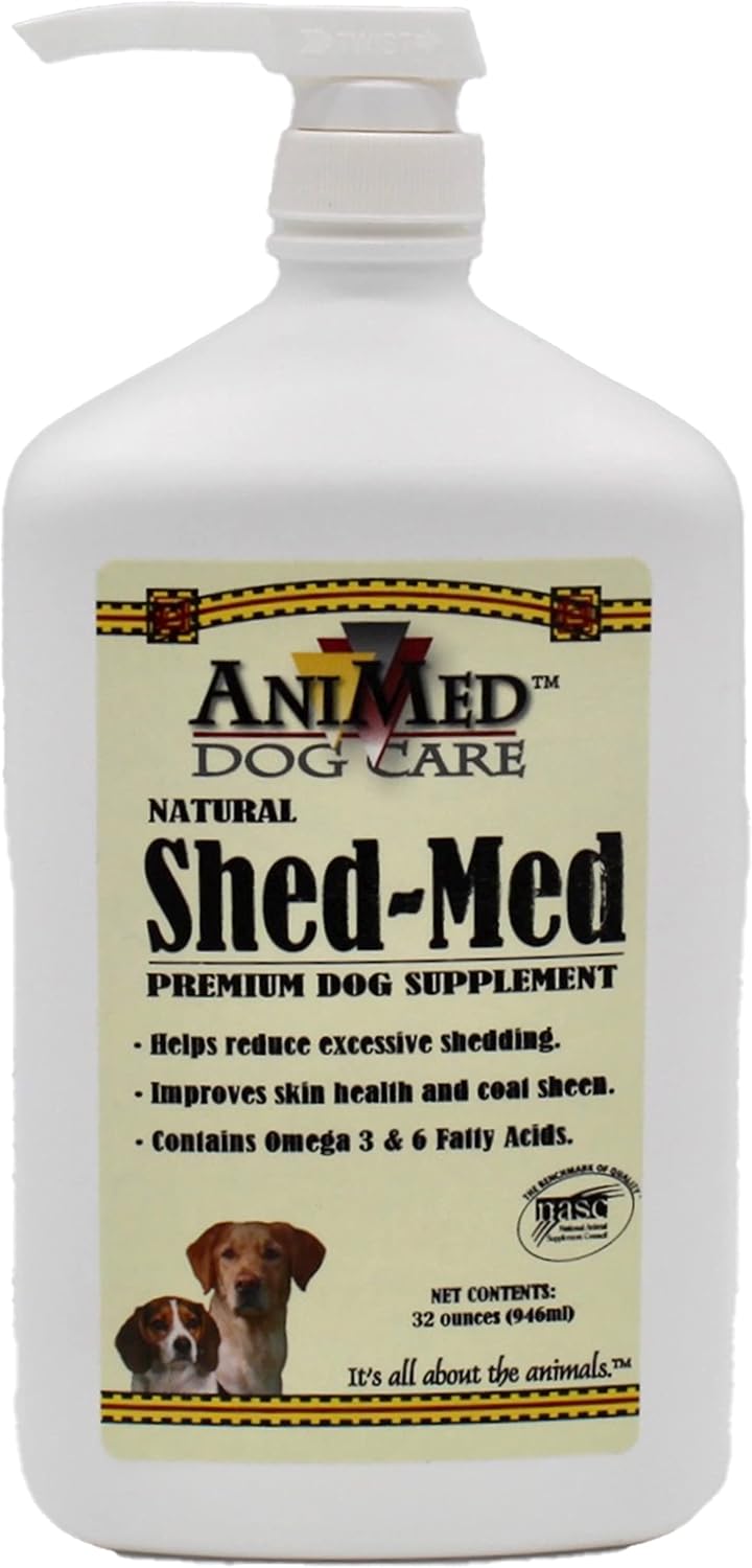 AniMed Shed-Med Premium Dog Supplement - Natural Ingredients for Healthy Skin and Coat, 32 oz - görsel 1