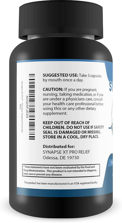 Synapse XT Pro - Tinnitus Support Formula - Proprietary Herbal Blend with Ginseng & Turmeric, 60 Capsules