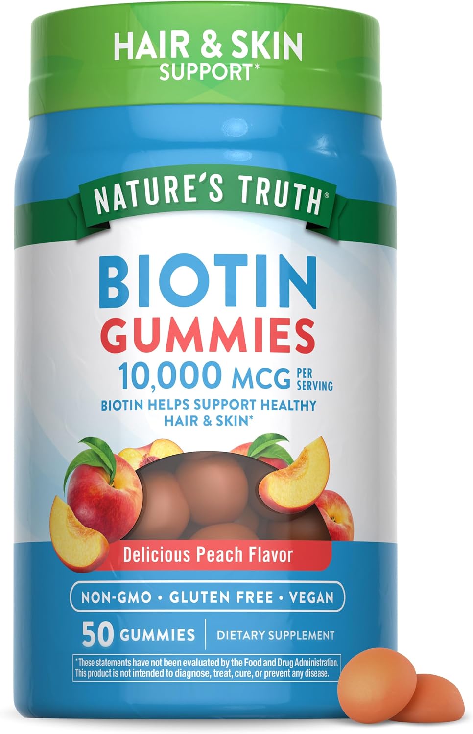 Nature's Truth Biotin Gummies | 10000mcg | 50 Count | Vegan, Non-GMO & Gluten-free | Peach Flavour - görsel 1