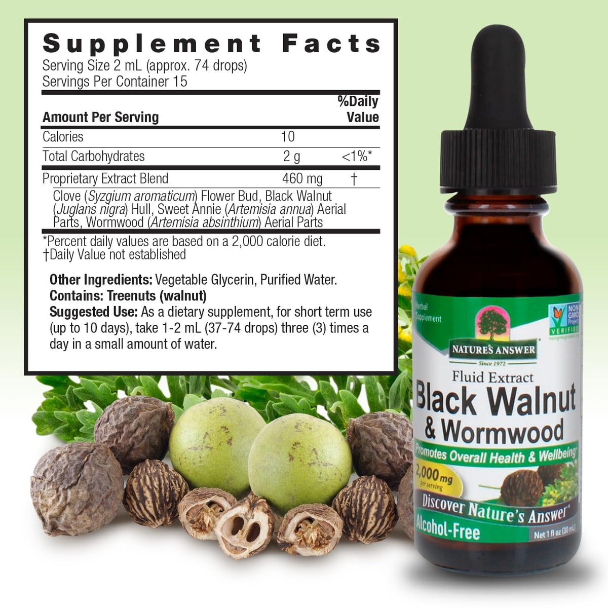 Nature's Answer Black Walnut and Wormwood Complex - Super Concentrated 2,000mg - Vegan, Non-GMO, Gluten-Free, Alcohol-Free - 1 oz - görsel 3
