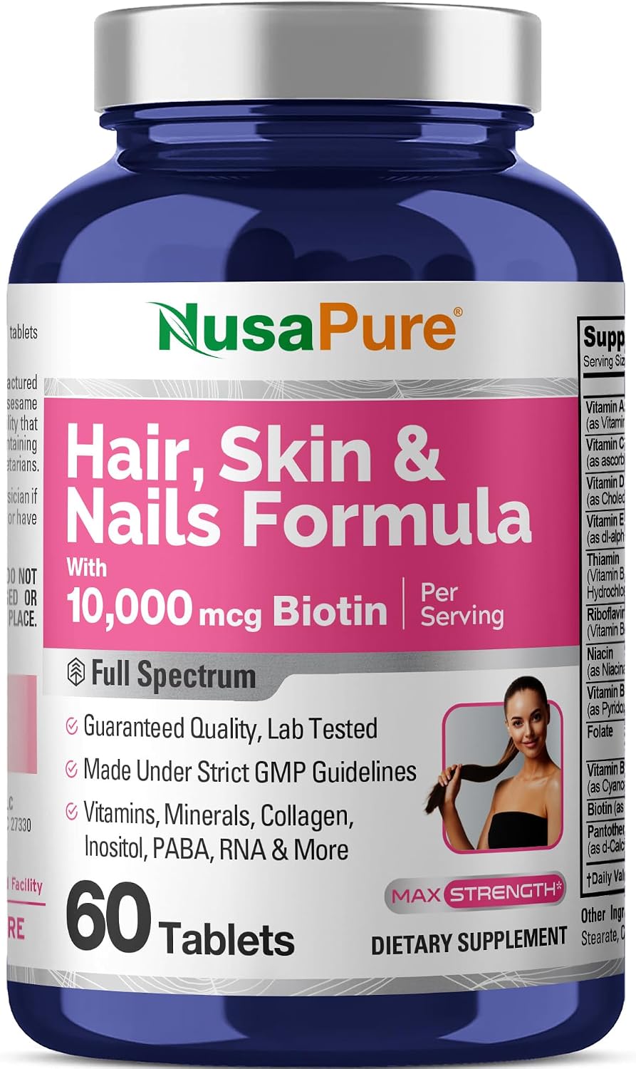 NusaPure Hair, Skin & Nails Formula with 10 mg Biotin – 60 Tablets - görsel 1
