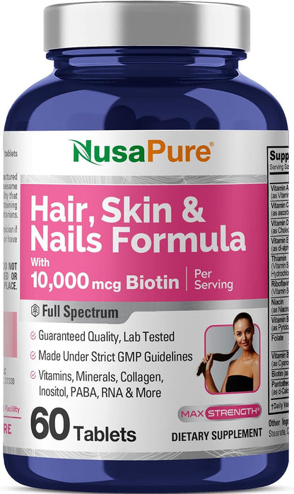 NusaPure Hair, Skin & Nails Formula with 10 mg Biotin – 60 Tablets