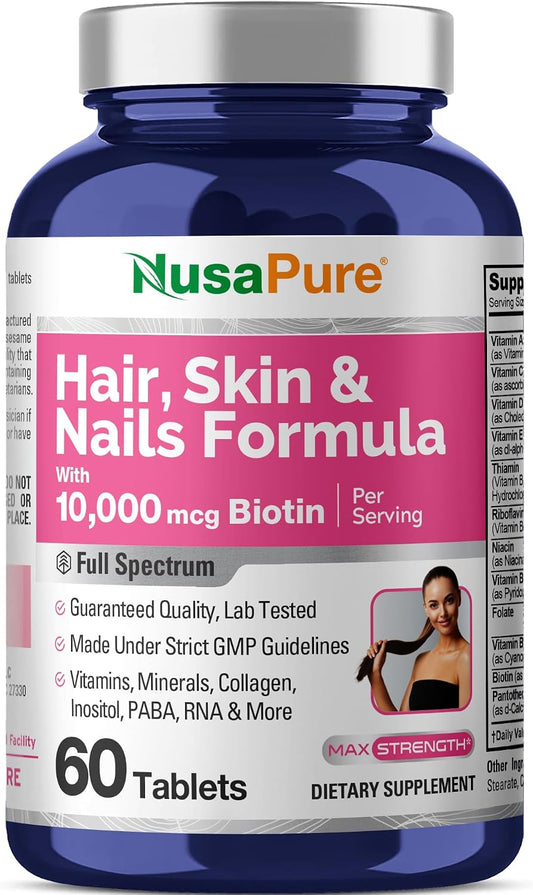 NusaPure Hair, Skin & Nails Formula with 10 mg Biotin – 60 Tablets