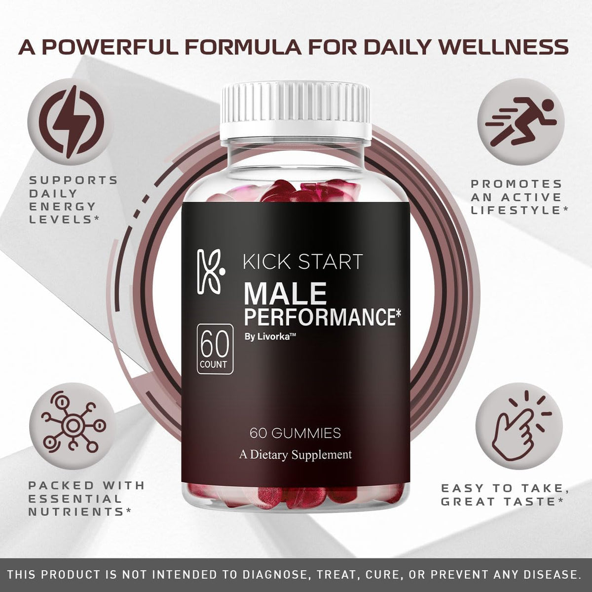 Kickstart Gummies - Men's Daily Multivitamin Supplement, Energy & Performance Support, Natural Gummy, 60 Gummies - görsel 2