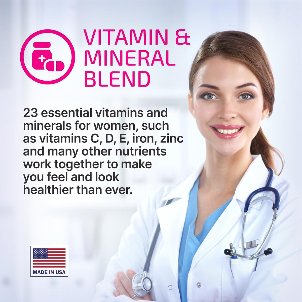 VPLab Ultra Women's Multivitamin Formula - Supplement for Hair, Skin & Nails with Biotin, Iron, Vitamin B, D, C & Zinc, Folate - Daily Women's Health & Wellbeing, 90 Caplets - görsel 6