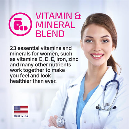 VPLab Ultra Women's Multivitamin Formula - Supplement for Hair, Skin & Nails with Biotin, Iron, Vitamin B, D, C & Zinc, Folate - Daily Women's Health & Wellbeing, 90 Caplets