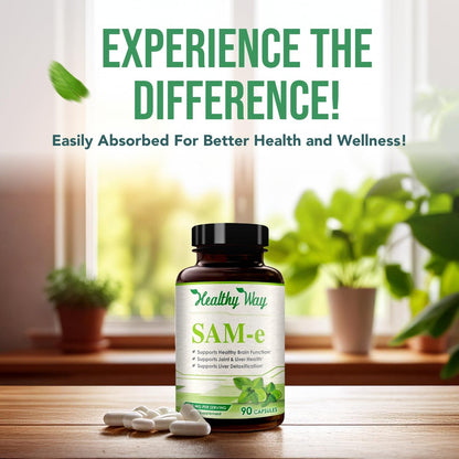 Healthy Way 500mg SAM-e Supplement – High Strength S-Adenosyl-L-Methionine for Joint, Brain, Liver, and Mood Support (90 Capsules)
