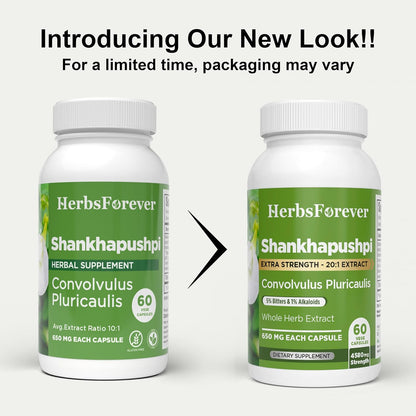 Herbsforever Shankhpushpi (Convolvulus pluricaulis) Extra Strength Extract - Traditional Brain Tonic & Mental Focus - 60 Vegan Capsules