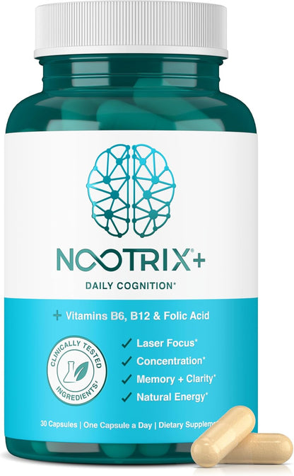 Nootrix Brain Plus Nootropic Supplement - Supports Memory, Focus, Cognitive Health and Energy - 60 Capsules (30-Day Supply)