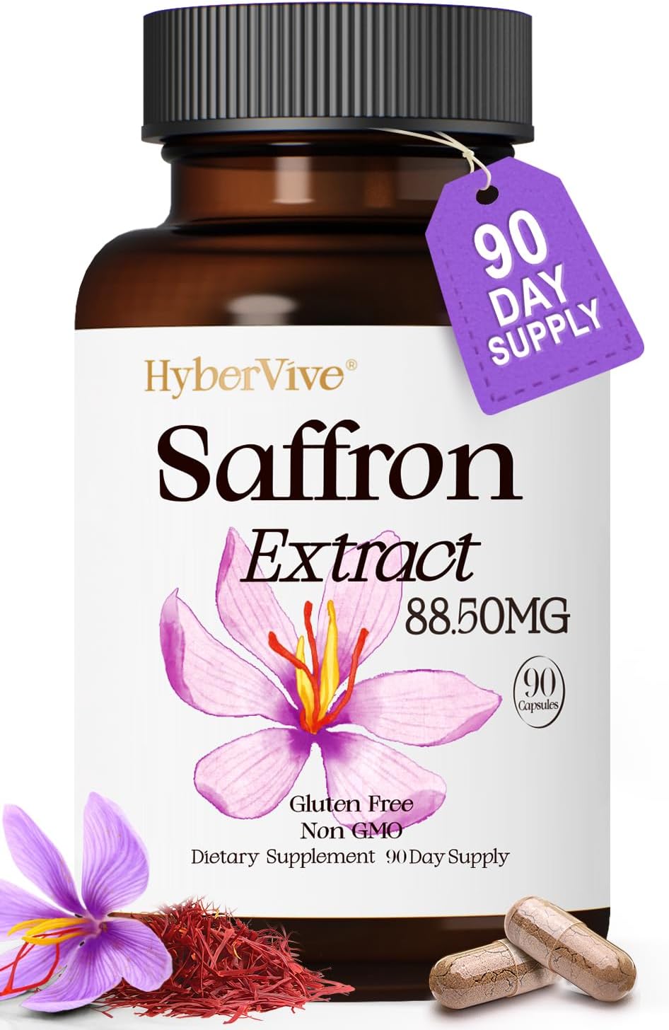 HyberVive Saffron Supplements 88.5mg - 90 Vegan Capsules - görsel 1