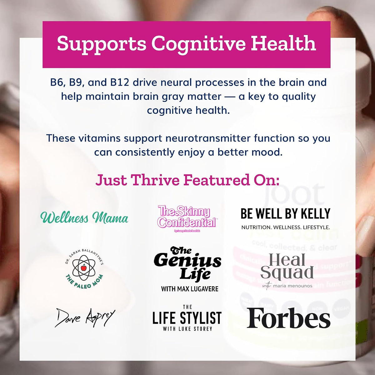 Just Thrive Just Calm - Cortisol Manager with Probiotic BL 1714 & B Vitamins - Vegan Mood & Memory Support - 30 Capsules - görsel 5
