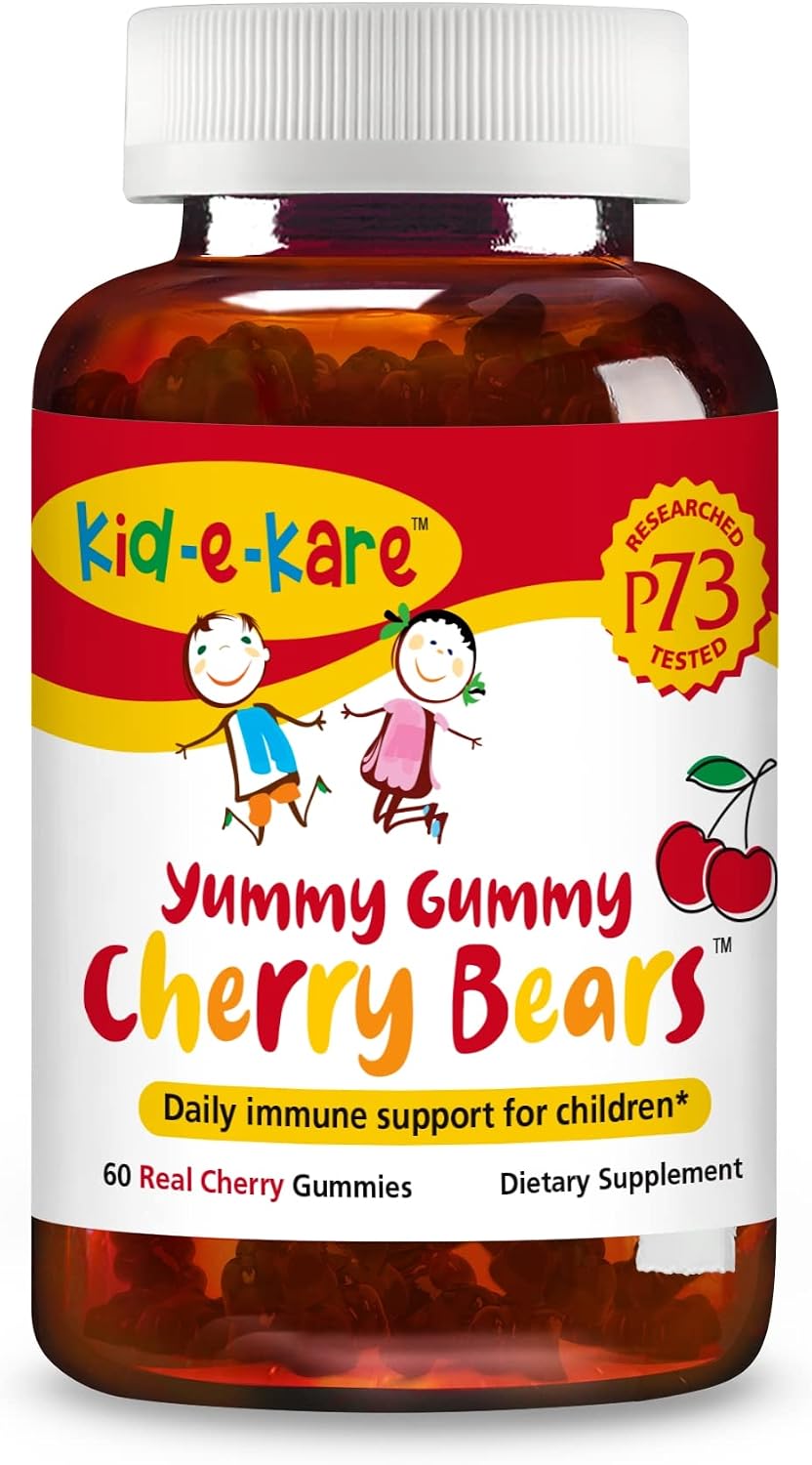NORTH AMERICAN HERB & SPICE kid-e-kare Yummy Gummy Cherry Bears - 60 Real Cherry Gummies - Daily Immune Support for Children - With P73 Oreganol & Black Seed Oil - Non-GM - 30 Servings - görsel 1