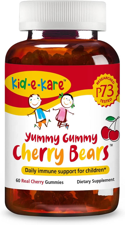 NORTH AMERICAN HERB & SPICE kid-e-kare Yummy Gummy Cherry Bears - 60 Real Cherry Gummies - Daily Immune Support for Children - With P73 Oreganol & Black Seed Oil - Non-GM - 30 Servings