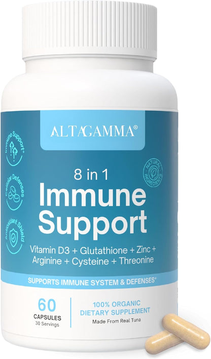 8 in 1 Immune Support Supplement – Daily Immunity Capsules for Adults – Immune System Support with L-Lysine, Vitamin D and Zinc for Men & Women, 60 Capsules