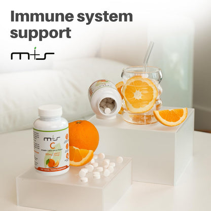 M+S Vitamin C 500mg Tablets – Immune Support, Skin Health, and Antioxidant Protection – Vegan, Non-GMO, Orange Flavour (100 Tablets)