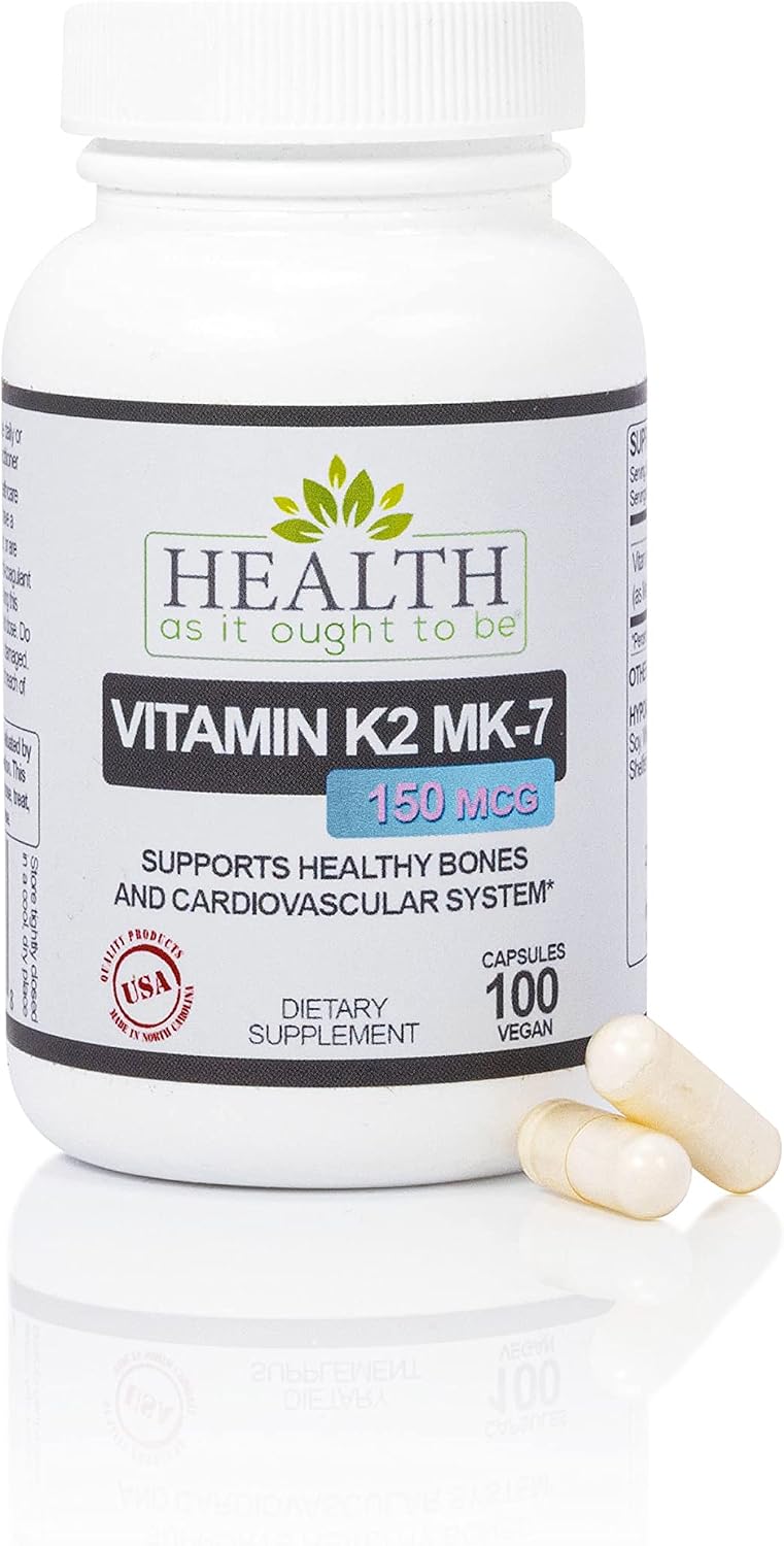 Health As It Ought To Be Vitamin K2 MK-7 150 mcg Supplement – Soya-Free, 100 Capsules - görsel 1