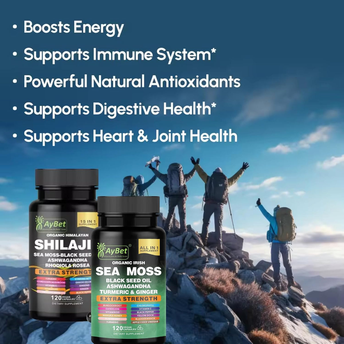Sea Moss & Himalayan Shilajit Supplement Combo – Herbal Formula with Black Seed Oil, Ashwagandha, Rhodiola, Turmeric, Ginger – Mineral & Antioxidant Support – Organic, Halal, Vegan Capsules (120 Count) - görsel 5