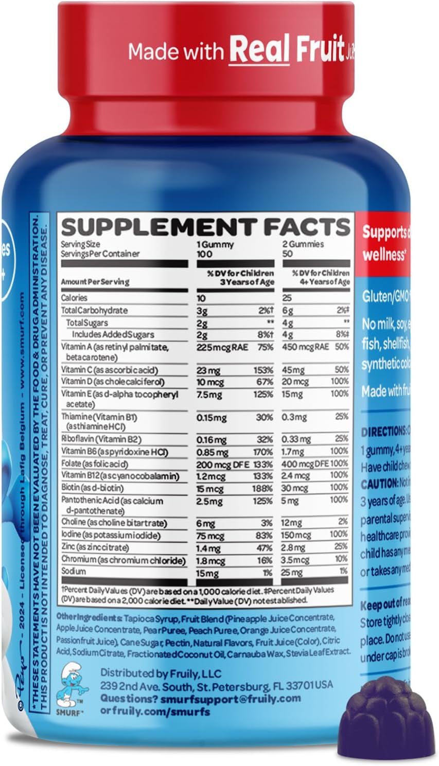 The Smurfs Children's Multivitamin Gummies with 15 Daily Vitamins and Minerals for Growth & Development | Made with Real Fruit in a Smurf Berry Flavour | Delicious, Doctor Developed & Non-GMO Formula | 100 Gummies - görsel 7