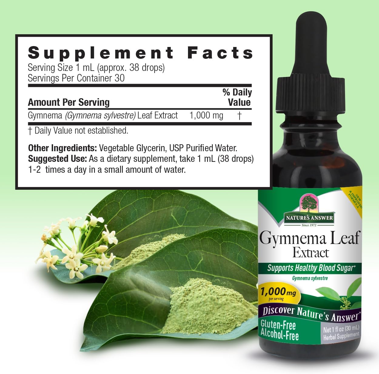 Nature's Answer Alcohol-Free Gymnema Leaf Extract, 1 fl oz - görsel 3