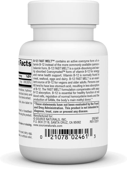Source Naturals Vitamin B12, 5 mg (5,000 mcg) – 30 Fast Melt Vegan Tablets