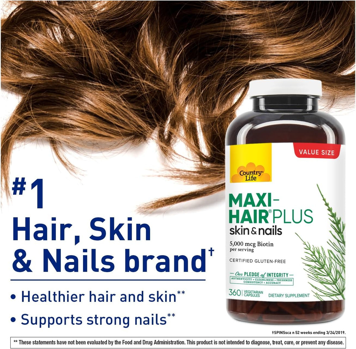 Country Life Maxi-Hair Plus Biotin 5000 mcg, 360 Capsules - görsel 2
