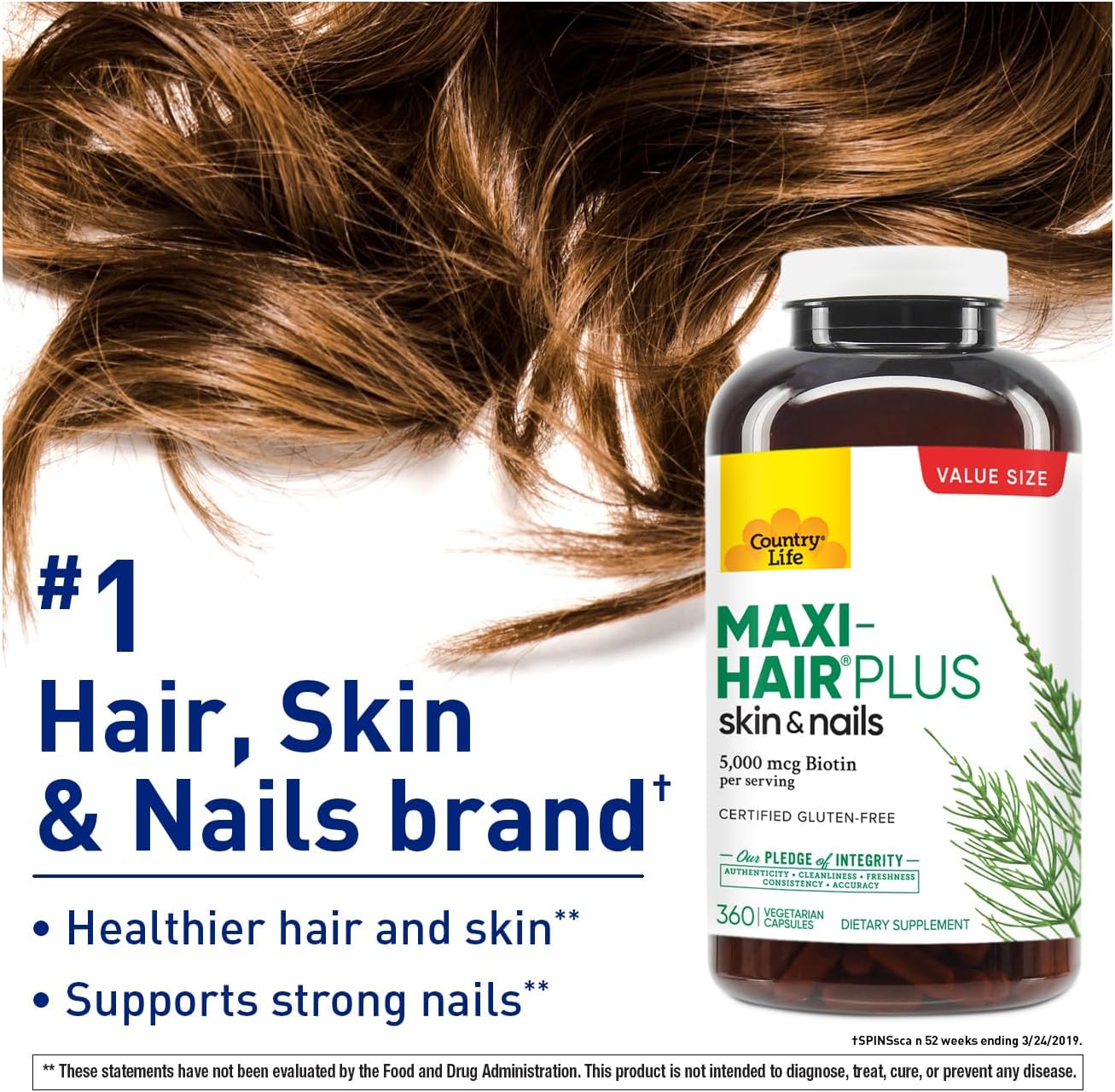 Country Life Maxi-Hair Plus Biotin 5000 mcg, 360 Capsules - görsel 2