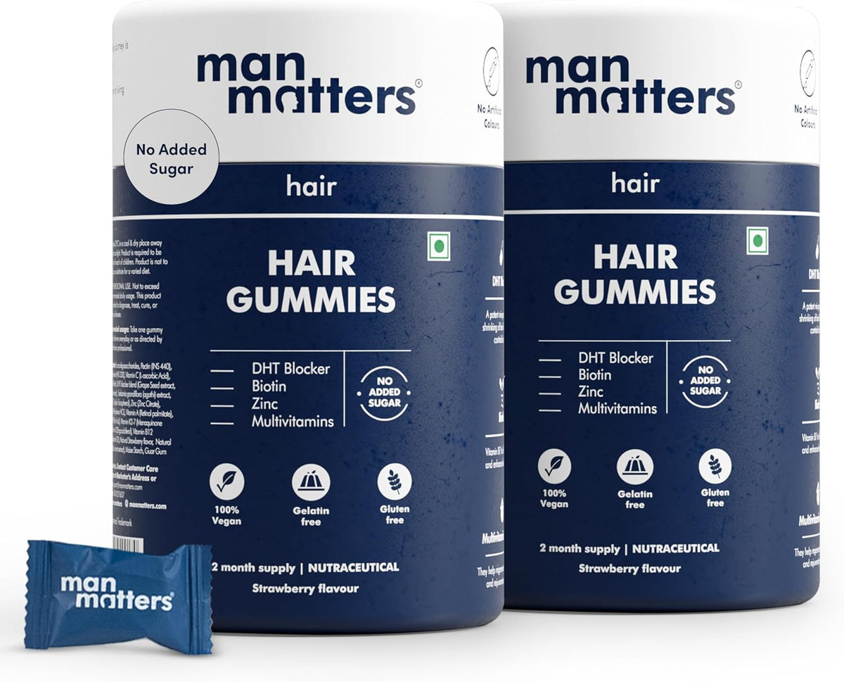 Man Matters Biotin Hair Gummies - Strawberry Flavoured, No Added Sugar, 120 Gummies - görsel 1