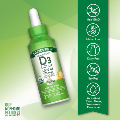 Nature's Truth Vitamin D3 Liquid Drops – 5000 IU, 59 ml