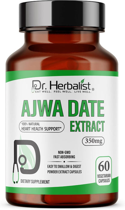 Dr. HERBALIST Ajwa Date Extract 350mg – Energy Support – 60 Vegetarian Capsules