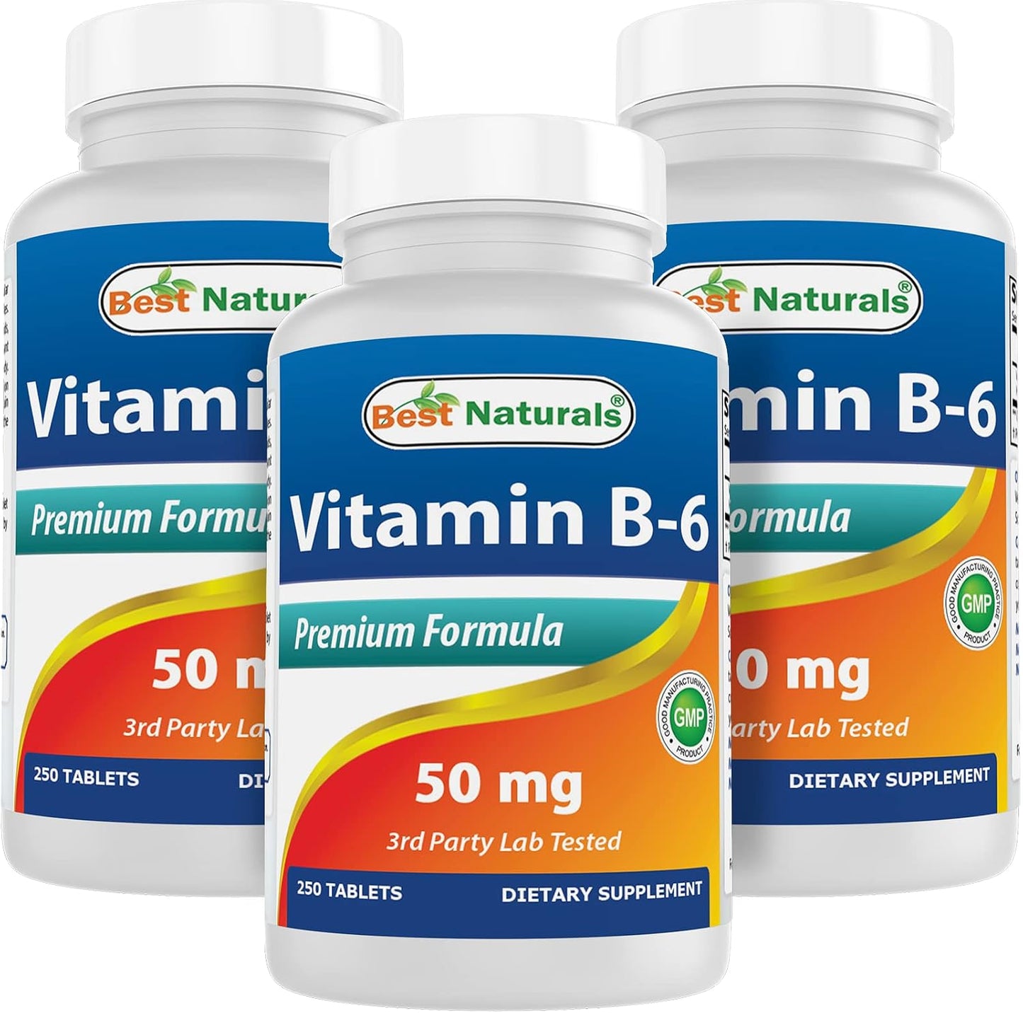Best Naturals Vitamin B6 50 mg Tablets - 250 Tablets per Bottle (Pack of 3) - görsel 1