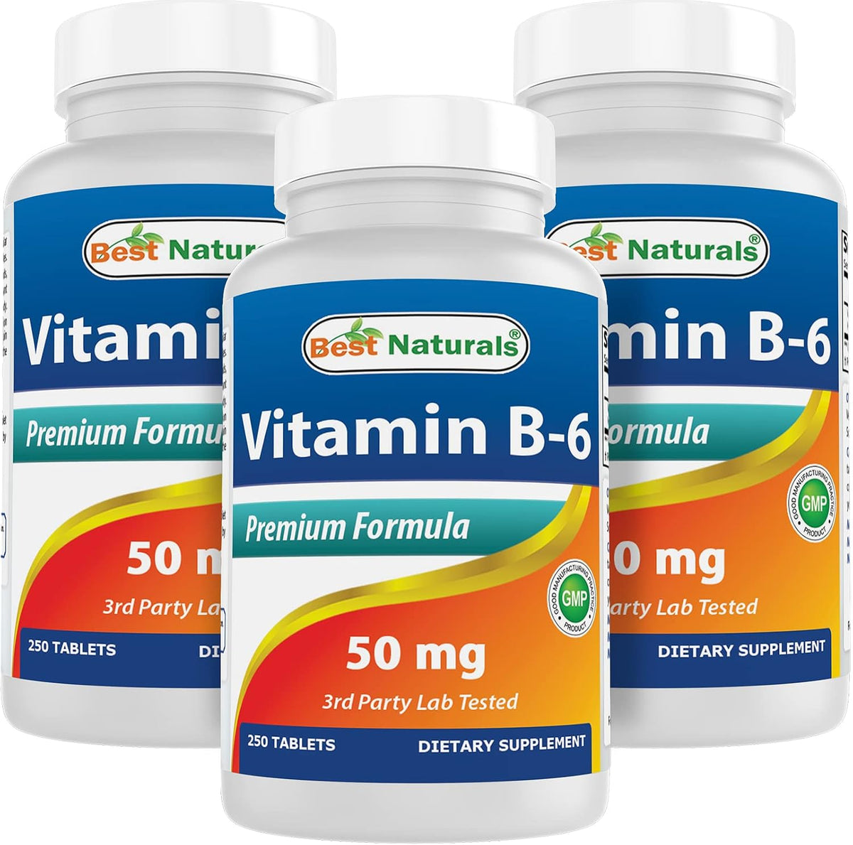 Best Naturals Vitamin B6 50 mg Tablets - 250 Tablets per Bottle (Pack of 3) - görsel 1