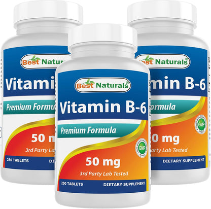 Best Naturals Vitamin B6 50 mg Tablets - 250 Tablets per Bottle (Pack of 3)