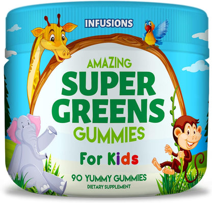 Infusions Super Green Gummies for Kids - 90 Count Superfood Booster, Vegan, Gluten-free & Non-GMO
