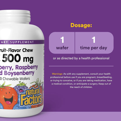 Natural Factors Kids Chewable Vitamin C 500 mg - Berry Flavours (180 Wafers)