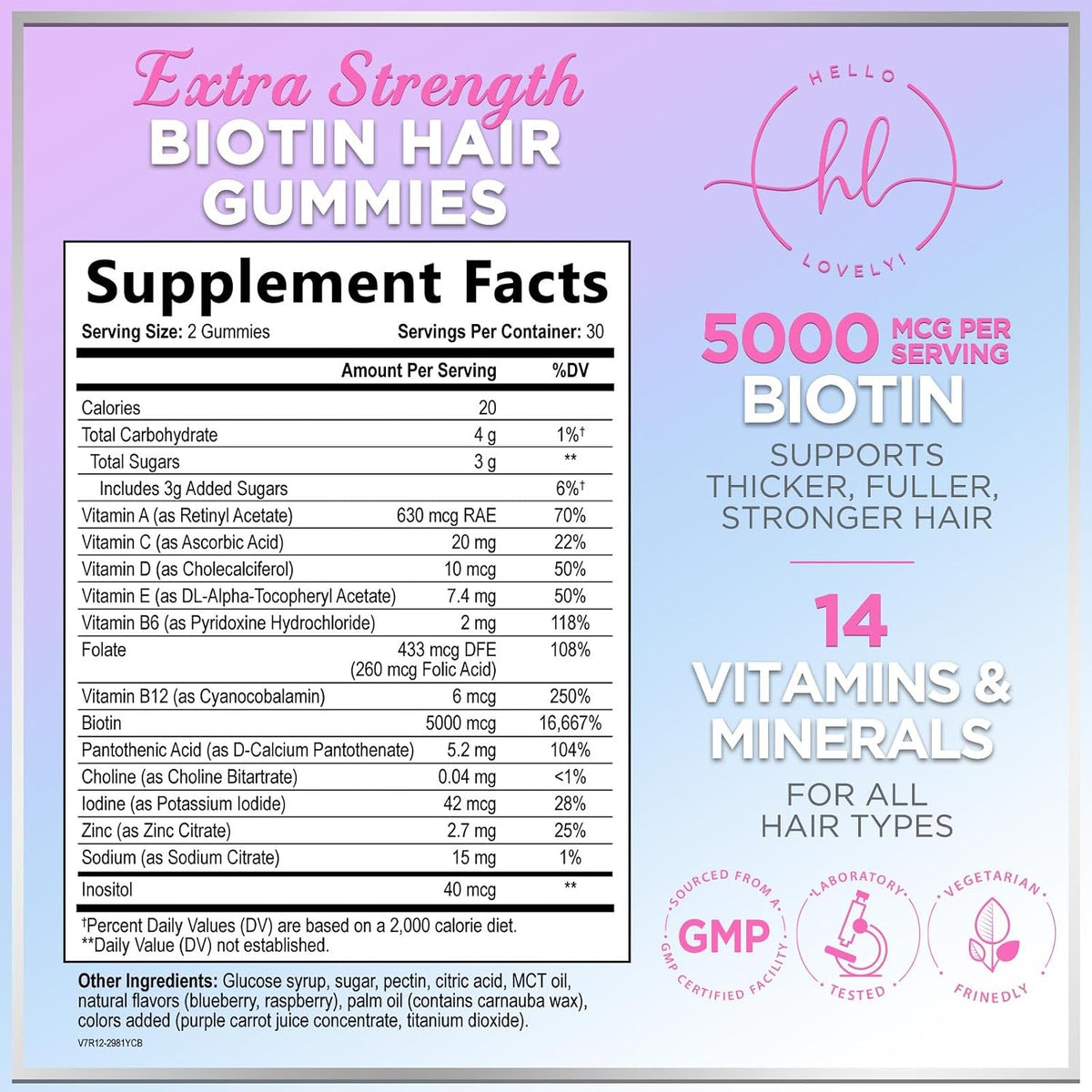Hello Lovely! Hair Vitamins Gummies – Biotin 5000mcg – Berry Flavour (60 Gummies) - görsel 2